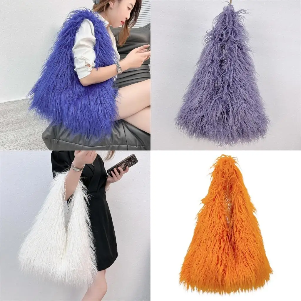 

D46D Edgy Y2K Plush Shoulder Bag Darings Delightful Underarm Purse Bold Y2K Long Hair Handbag Vibrant Bag Girlfriend Present