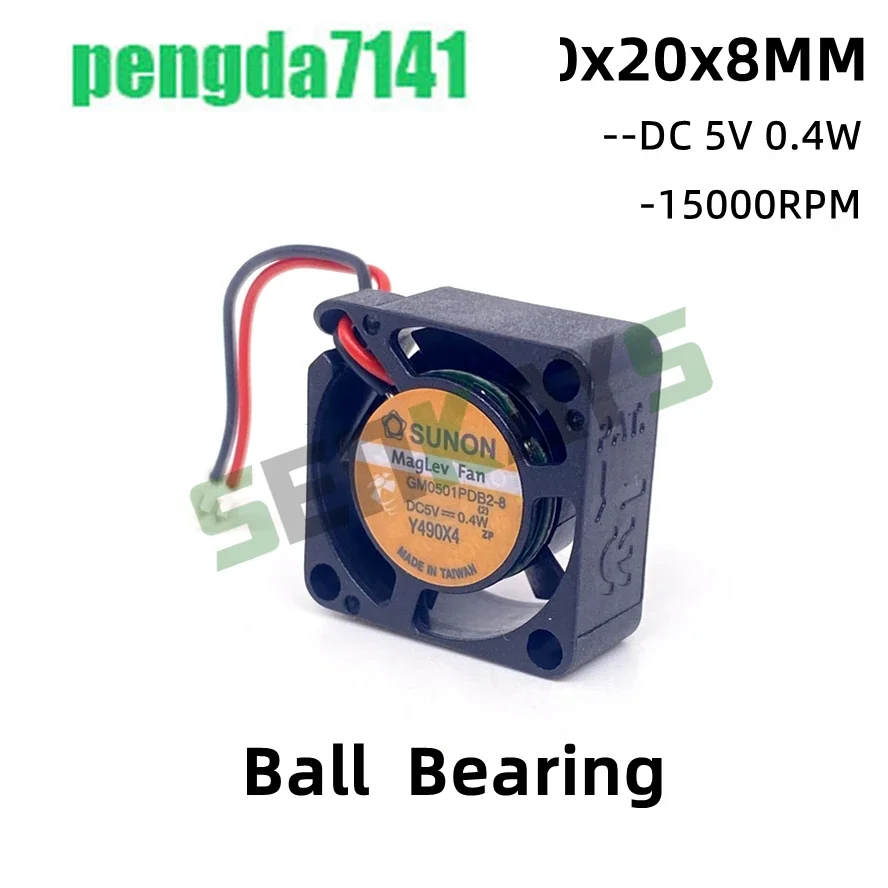 15000RPM Sunon 2008 5V 0.4W 20*20*8MM 2CM 20MM Small Cooling Fan Ball Bearing Ultrathin Fan GM0501PDB2-8  2wire