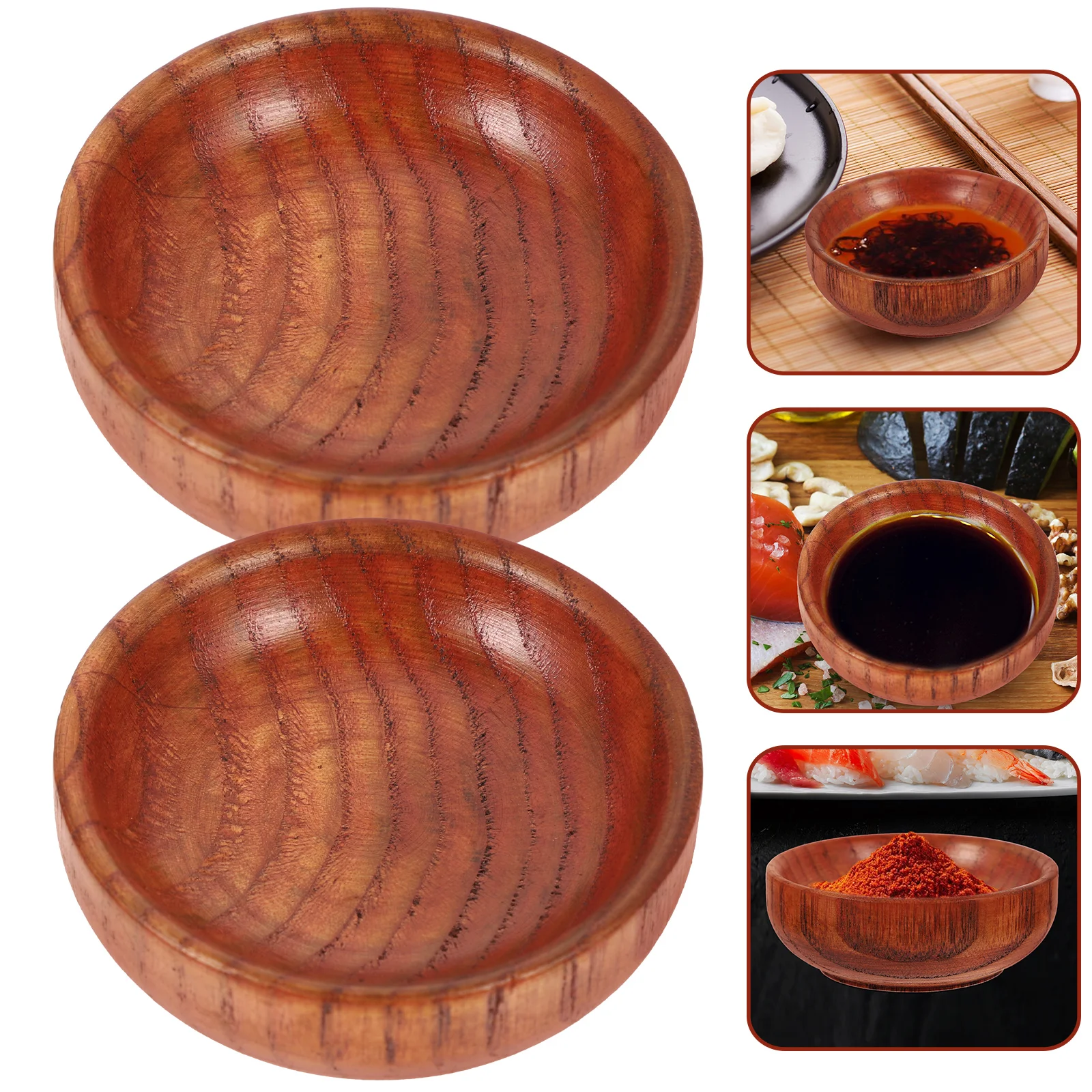

2 Pcs Wood Dessert Plates Small Food Dishes Seasoning Containers Sauce Bowls Versatile Kitchen Accessories for Family