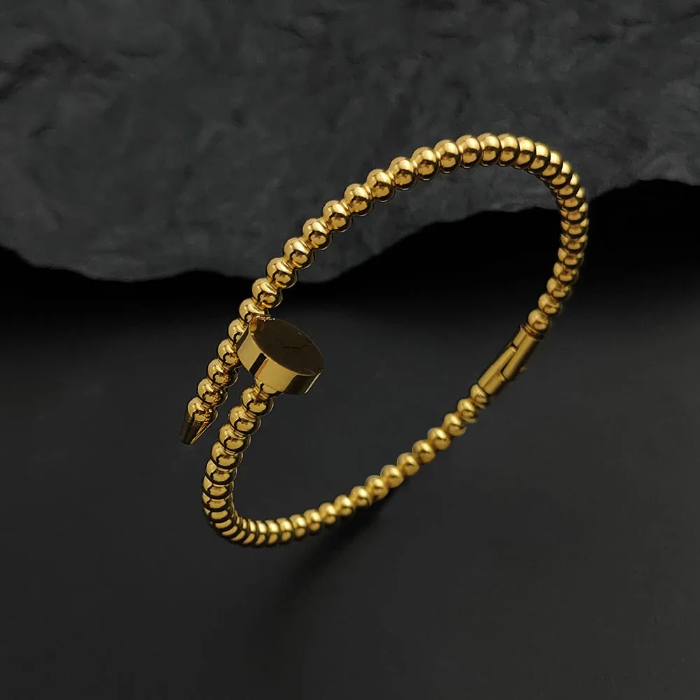 

Charming nail shape round bead gold-plated stainless steel women's bracelet, waterproof and rust-free, worn by couples
