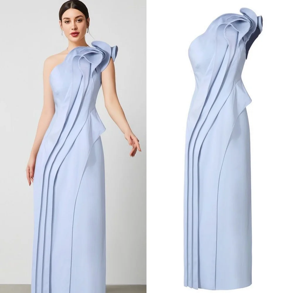 Customized Fashion Formal Pleat Ruched Draped Straight One-shoulder Midi Dresses Bespoke Occasion Dresses Exquisite Classic