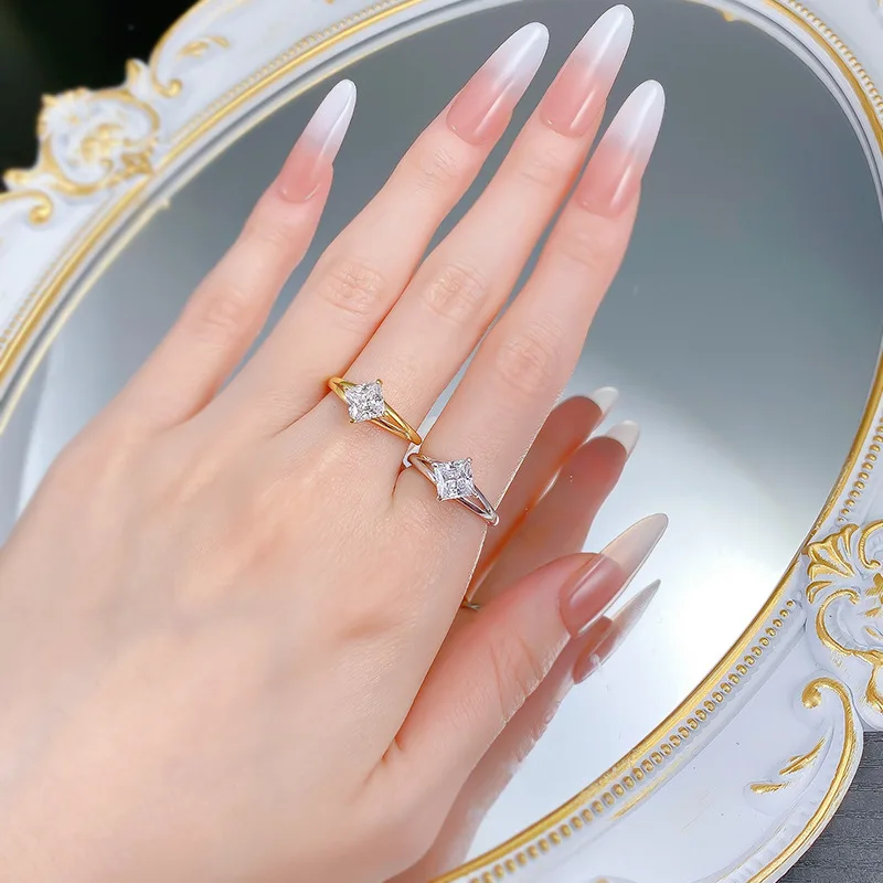 

Sparkling 6x6mm Square High Carbon Diamond Rings for Women - 925 Sterling Silver Wedding Band & Engagement Ring Jewelry Gift