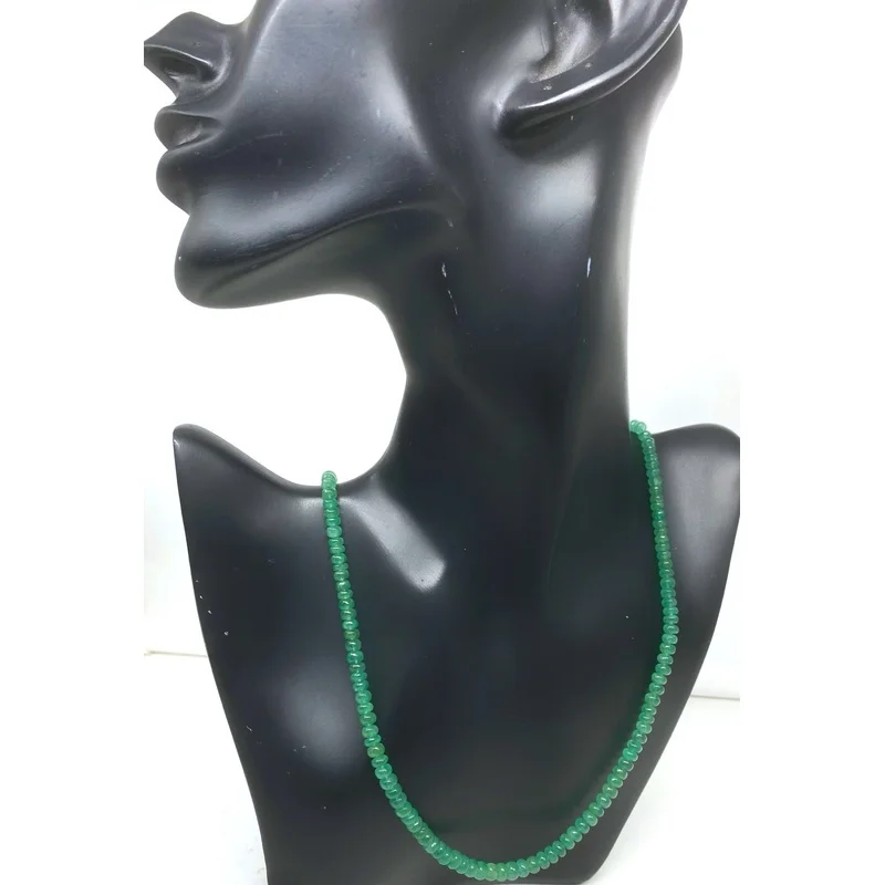 Colombian Emerald Necklace 20” 5mm Round Smooth Beads Sterling Silver Clasp
