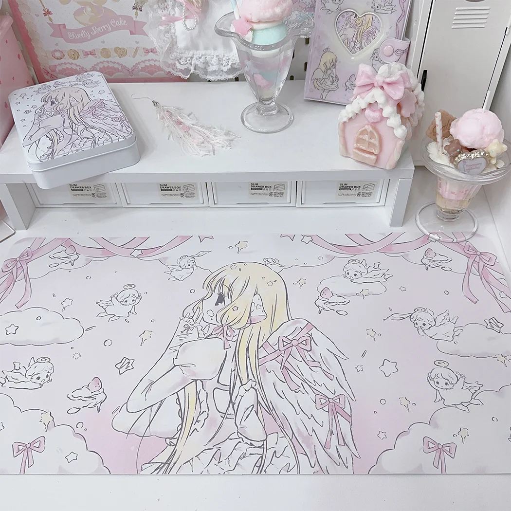 

Kawaii Ins Girl Angel Wings Mouse Pad Leather Waterproof Anti slip Cute Pink Tender Binary Office Game Computer Keyboard Pad