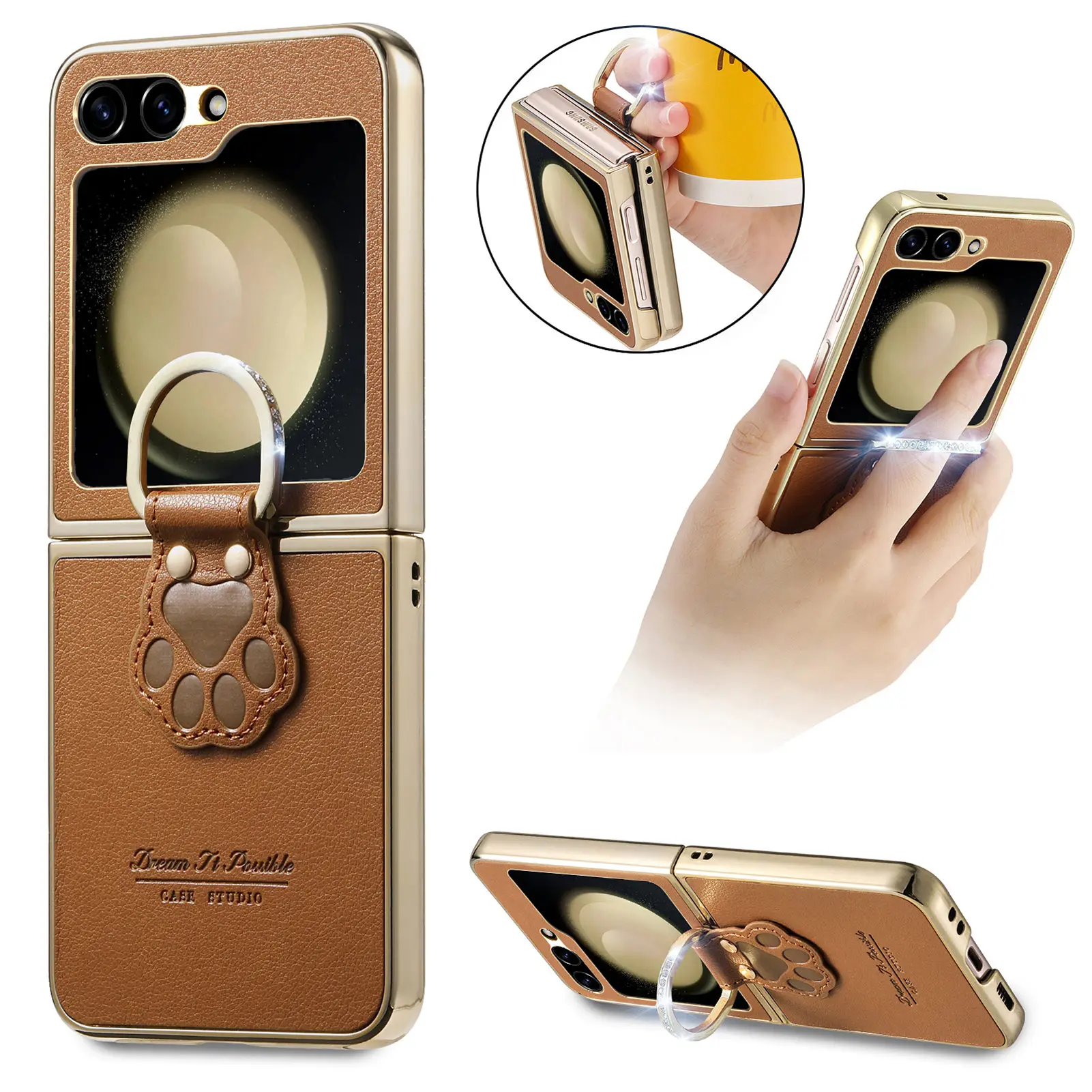 Anti-Drop Portable Ring Leather Funda Case for Samsung Galaxy Z Flip 7 5G Flip7 FE Flip6 Flip5 Flip4 Flip 6 5 4 Cover Coque