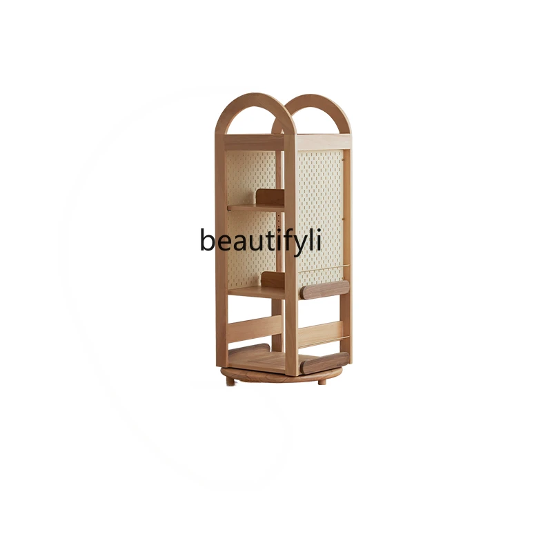 Modern Minimalist Bookshelf All Solid Wood Rotating Bookshelf 360-Degree Reading Picture Book Shelf Storage Floor