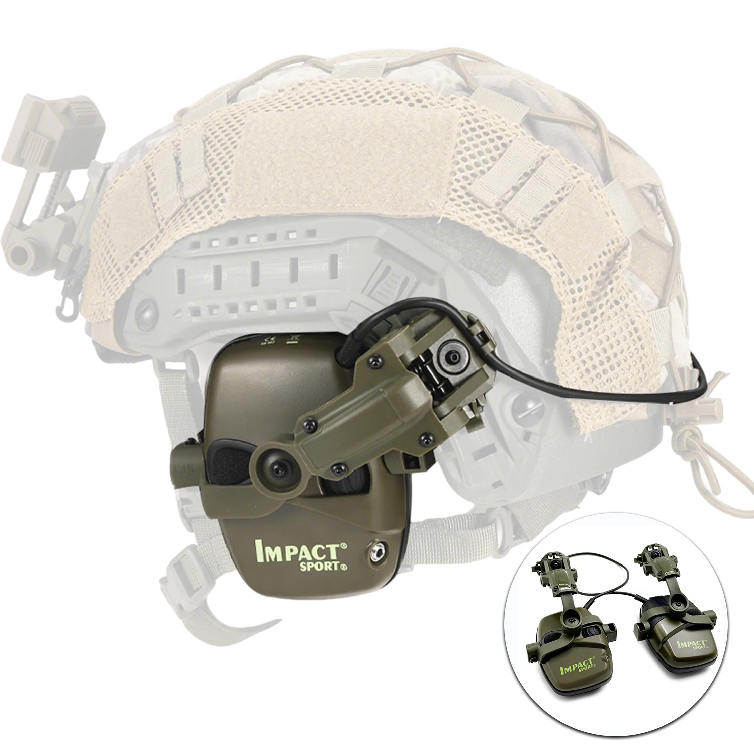 Tactical Active Noise Reduction Headset, Helmet Rail Mounted, Impact Sport Ear Protection for Ops-Core ARC/Team Wendy Helmets