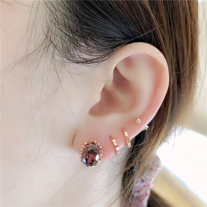 Plated  Rose Gold Gemstone Earrings for Women Rings Exquisite Wedding Necklace Openwork Design Jewelry Set