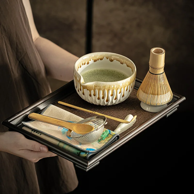

Kiln-Change Matcha Making Kit, Japanese Style Ceramic Tea Set with Chasen Whisk & Holder, Song Dynasty Kungfu Tea Ceremony Tools