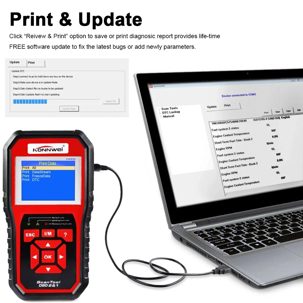 Professional KW850 OBD2 Scanner Anto Diagnostic Tool Code Reader EOBD Scanner Check Engine Light Tool for All Car After 1996