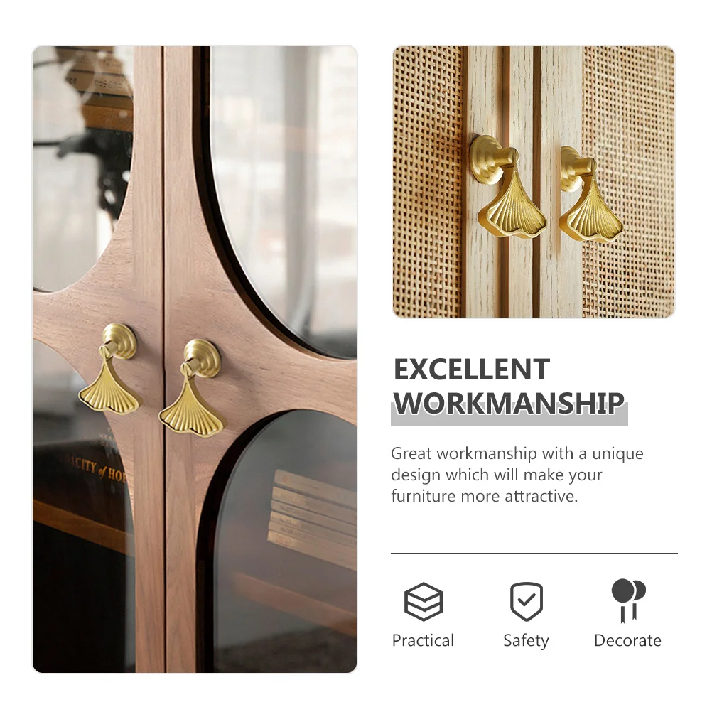

Ginkgo Leaf Cabinet Door Handle Premium Brass Drawer Pulls Decorative Knobs for Wardrobe Dresser Cupboard Furniture Gold Finish