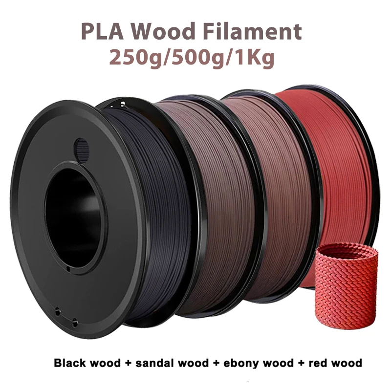 

1,75 мм 3D-принтер PLA Нить из черного дерева 250 г 500 г 1 кг Pla Rose Черное дерево Красные сандалии Деревянная сублимация Материал для 3D-печати Нить