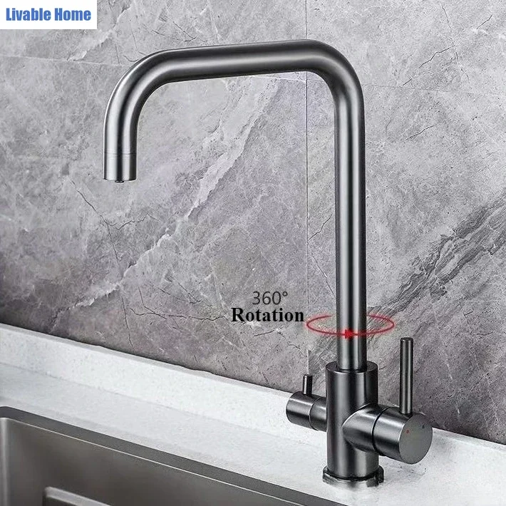 Black Stainless Steel Kitchen Sink Tap for Domestic Use Hot and Cold Water Basin with European-Style Splash Guard