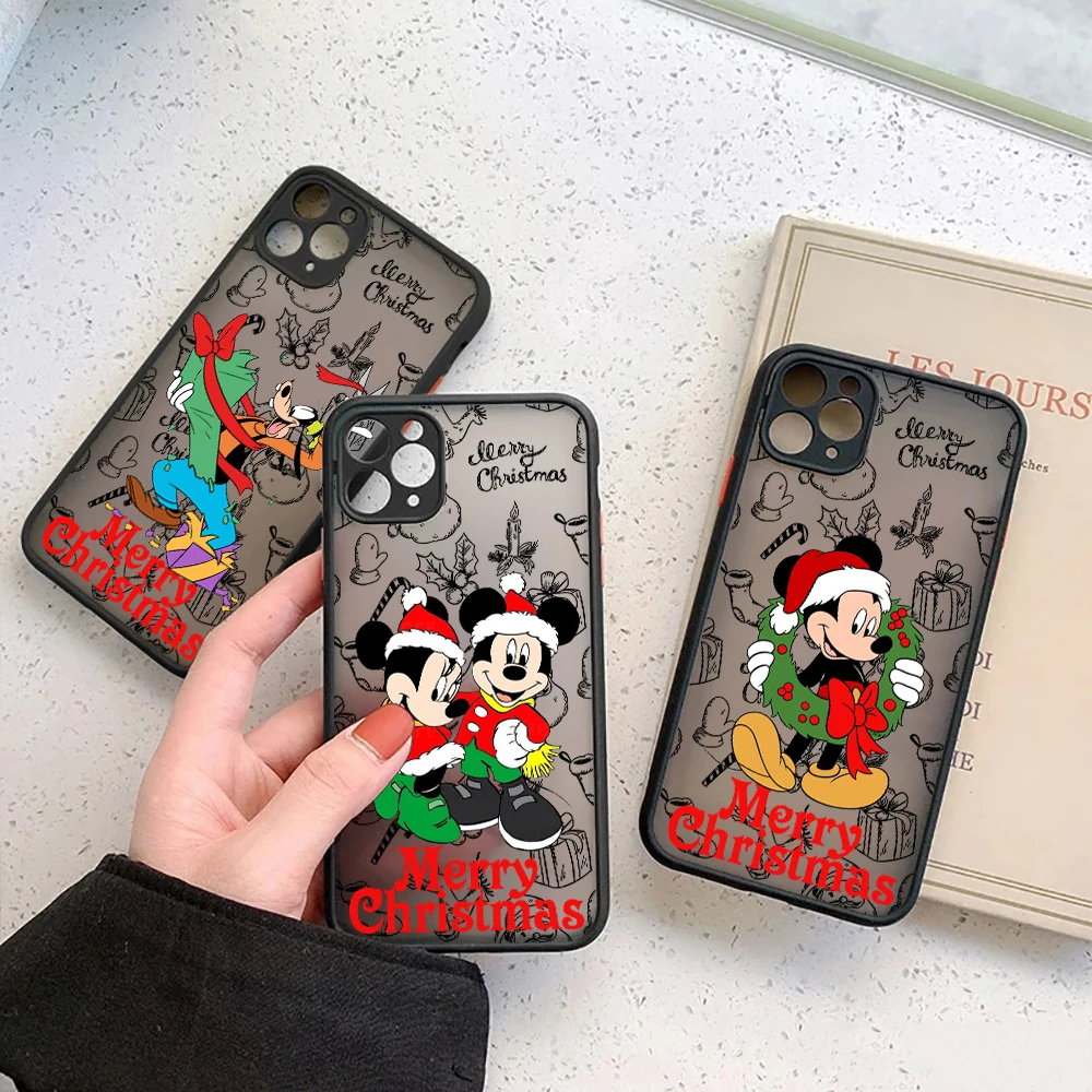 

Christmas Minnie Mickey Mouse Case For iPhone 17 16 15 13 12 11 14 Pro Max 15 Plus 16e 17 Air Silicone Clear Matte Cover Fundas