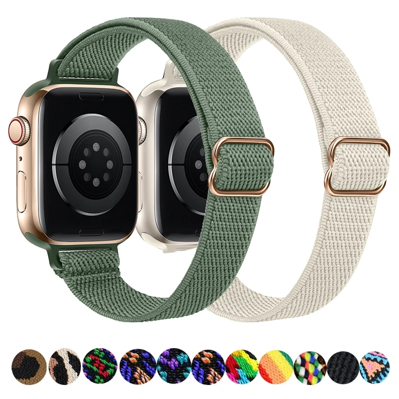 Pulseira fina scrunchie para apple watch band 40mm 44mm 38mm 42mm elástico náilon solo loop pulseira para iwatch 3 4 5 6 se 7 45mm 41mm