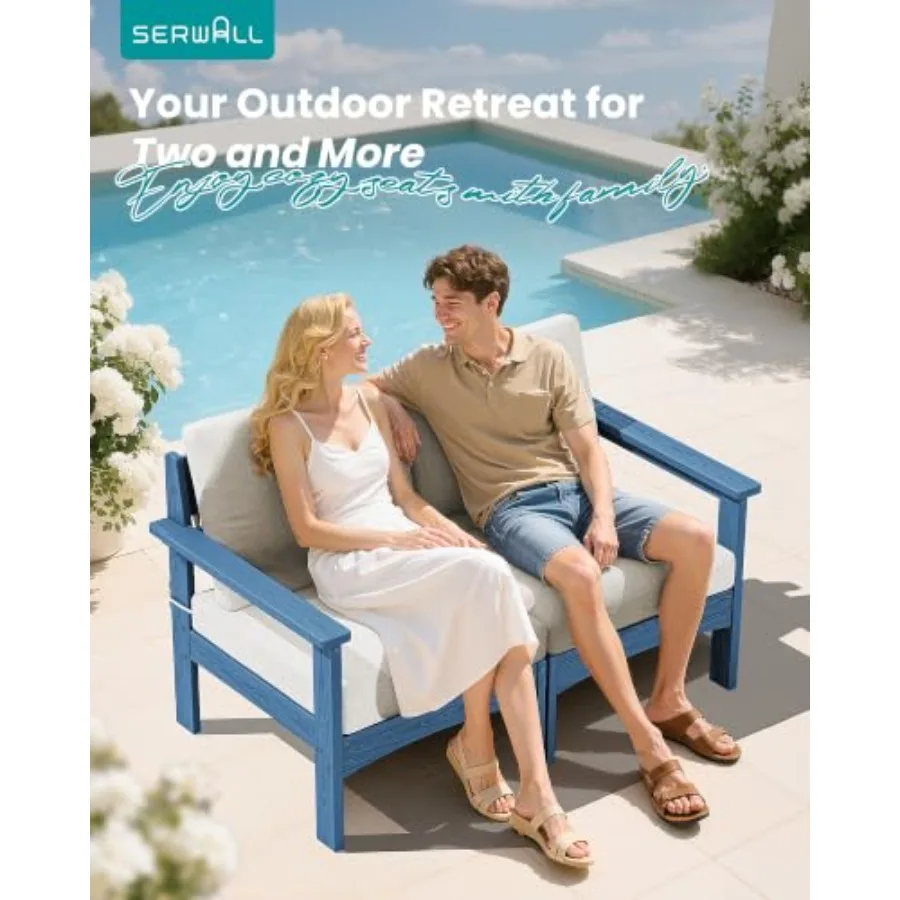 HDPE patio loveseat sofa for outdoor use, weather-resistant HDPE material, gray color, UV-resistant and stackable design