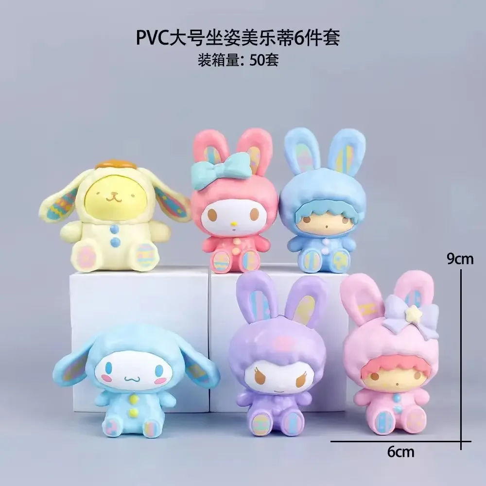 6PCS Sanrio Mymelody Doll Model Action Anime Figures Cinnamoroll PompomPurin Doll Model Toys Esports Room Desktop Ornament Gifts