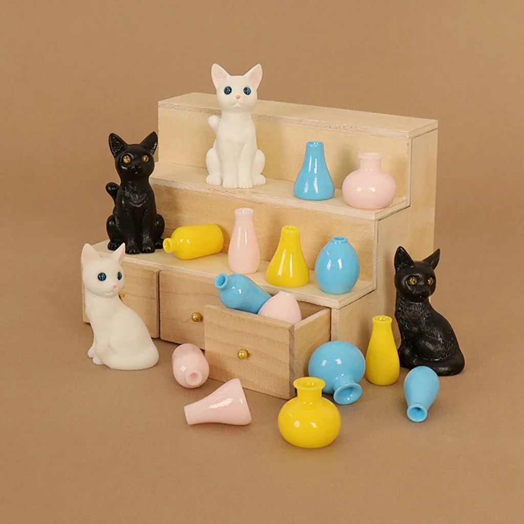 1/12 Dollhouse Mini Colorful Small Vase Set Simulation Home Decor Ornament Miniature Model Doll House Interior Accessories