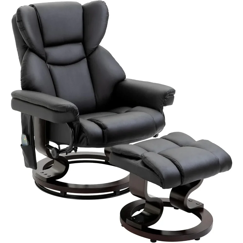 Recliner Chair, with Ottoman Footrest, 10 Vibration Points, 360° Swivel Reclining Chair, with Side Pocket and Remote Control