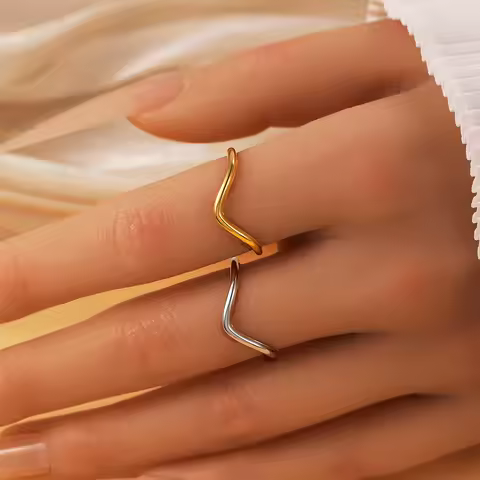 V Shaped Open Ring Stainless Steel Gold Color Waterproof Minimalist Geonetric Jewelry for Women Gift