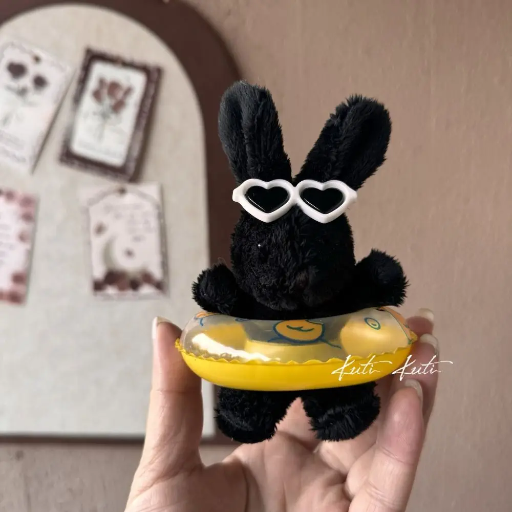 Love Sunglasses Cartoon Rabbit Key Chain Cartoon Swimming Ring Plush Bunny Pendant Plush Stuffed Charms Doll Keychain