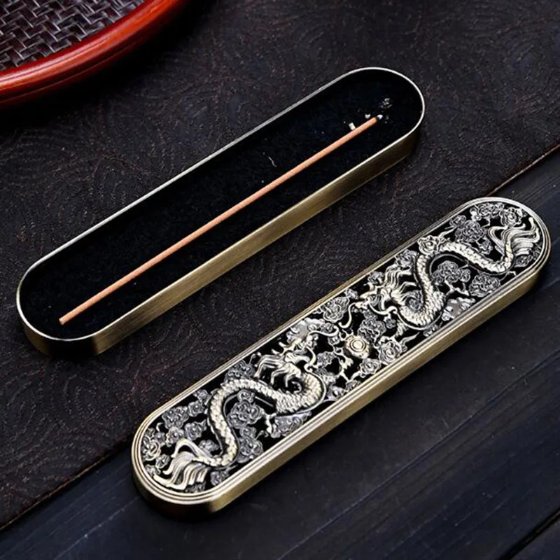 Alloy Double Dragon Play Ball Sandalwood Incense Holder Stick Fragrance Censer Incense Box Indoor Use Home Decor