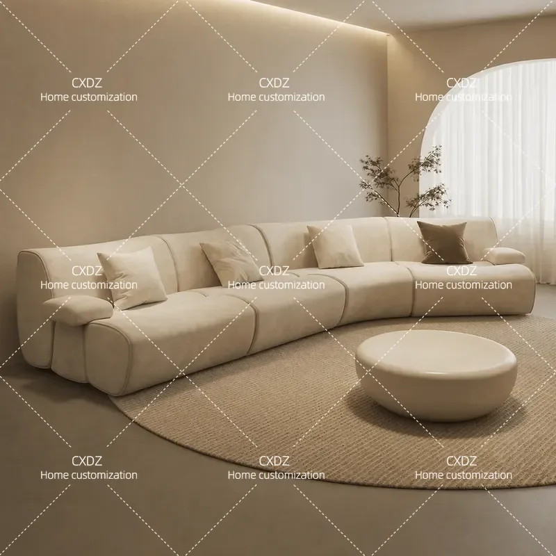 Retro Fabric Sofa Curved Light Luxury Minimalist Sectional for Large Villa Living Room Hotel Lobby Mall Commercial Use