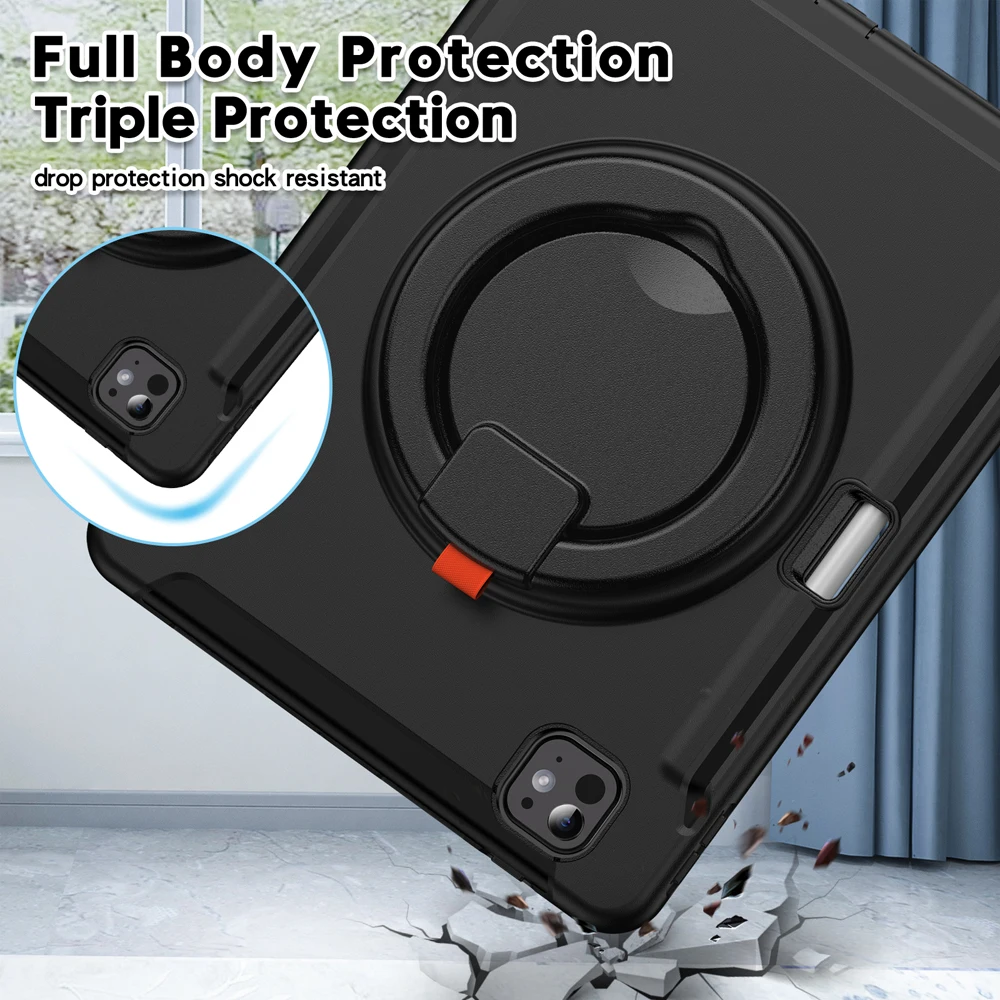 

Portable Rotate Tablet Cases For iPad Pro11 Pro 11 2024 2025 M5 M4 Case 11" A2837 A2836 Cover Fundas TPU Silicone PC Stand Shell