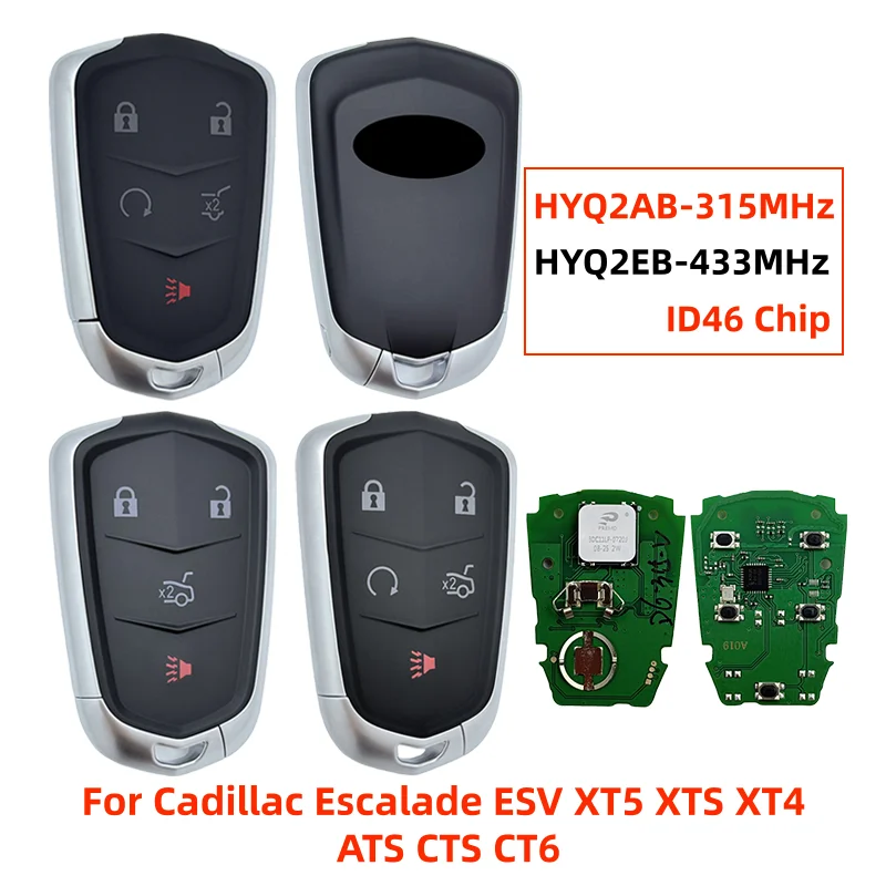 

HYQ2AB-315MHz HYQ2EB-433MHz 4/5 Button Keyless Remote Fob ID46 Chip For Cadillac Escalade ESV XT5 XTS XT4 ATS CTS CT6 2015-2019