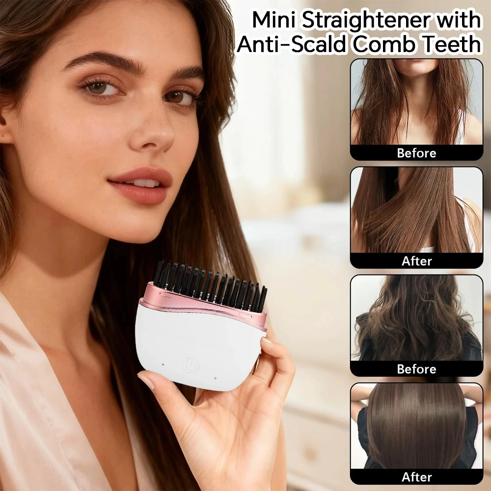 Mini Straightener, Cordless Rechargeable Portable Straightening Comb, Portable Rapid-Heat with 3 Temp Settings for Travel 2