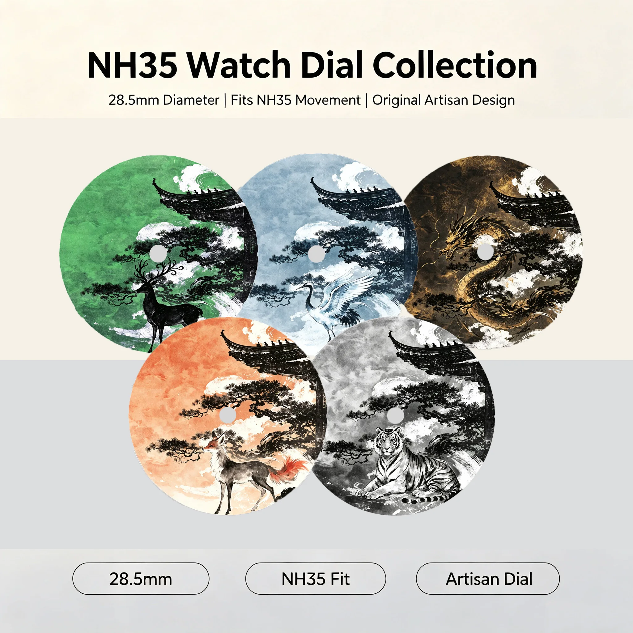 Men's 28.5mm Watch Dial NH35 Movement Animal Style Creative Color Print Suitable for Men's Watch Parts