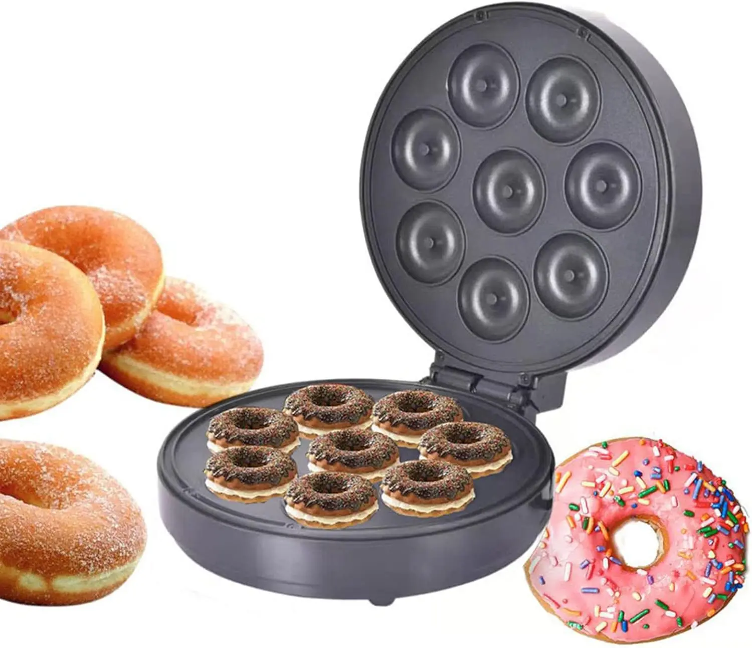 

Mini Donut Maker Non-Stick Surface,Light Desserts Machine Makes 8 Doughnuts Snack Maker with Indicator Light Electric Breakfast