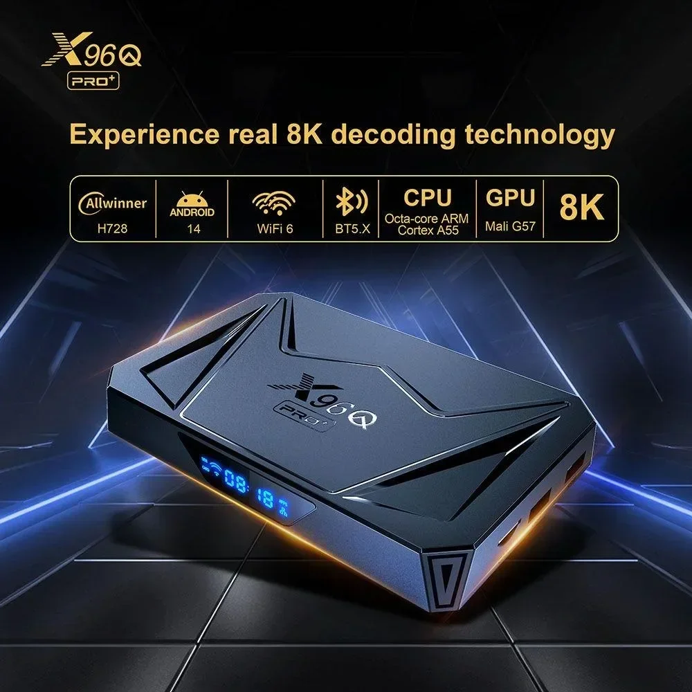 X96Q PRO + Android 14 Smart TV Box Wifi 6 Allwinner H728 ARM Cortex A55 Ethernet 1000M 16/32/64GB 1080P para Google Youtube