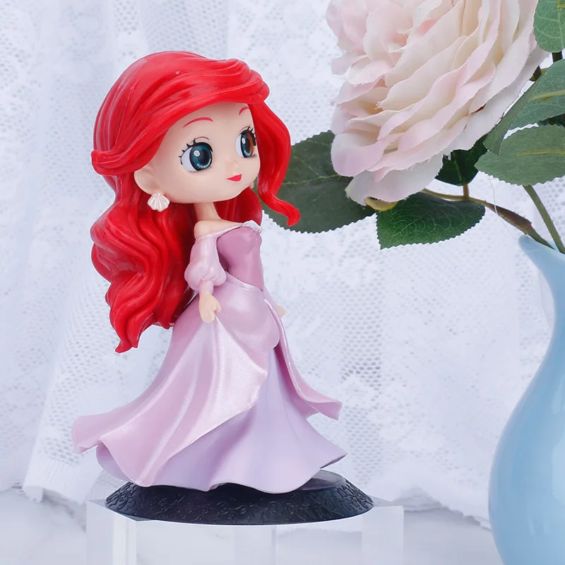 13cm Disney nueva sirena versión Q princesa de pelo largo figura de acción juguete adorno de escritorio Pvc Kawaii decoración de pasteles regalo para niña