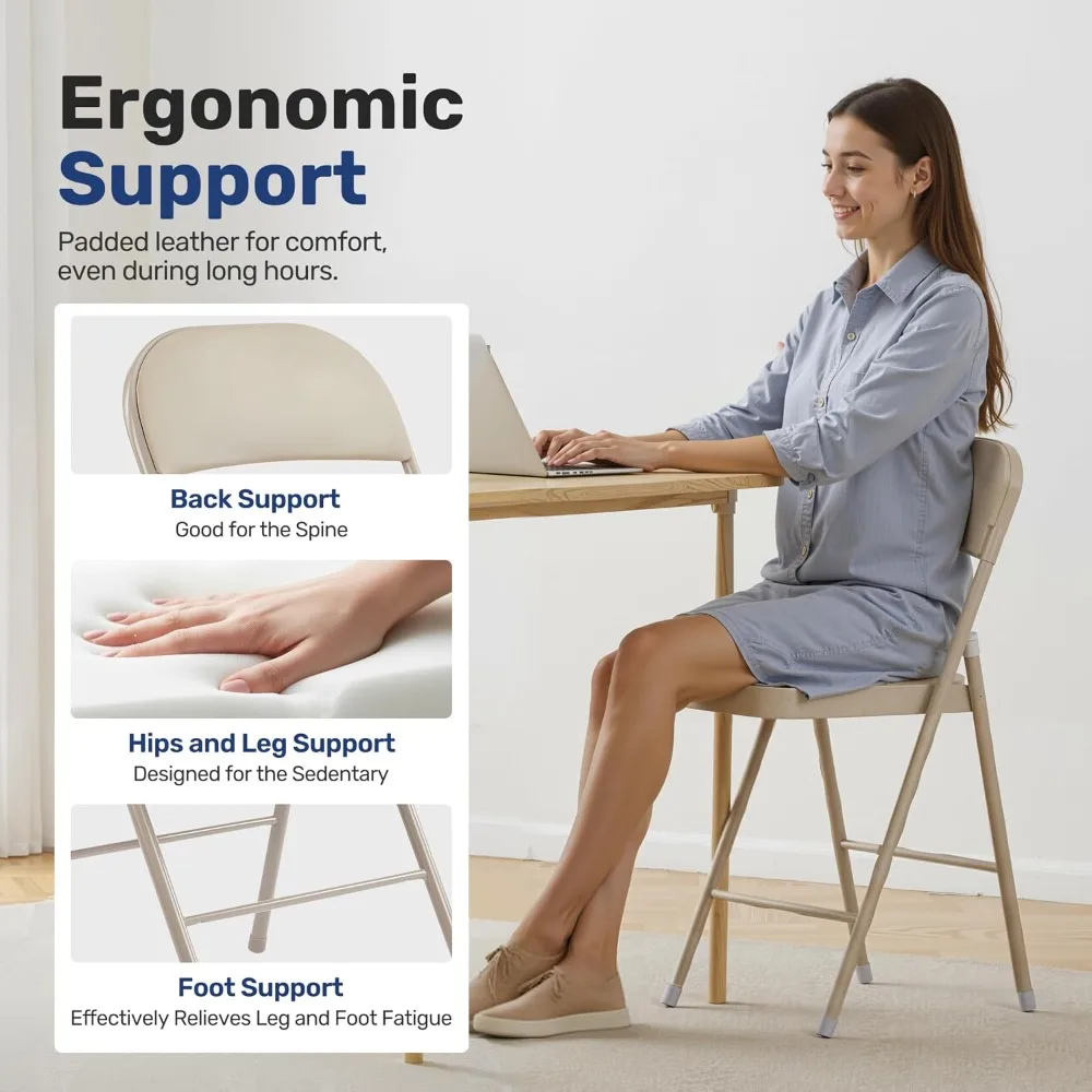 Set of 4 Modern Dining Chairs, Leather Cushion with Padded Back and Metal Legs, Tan