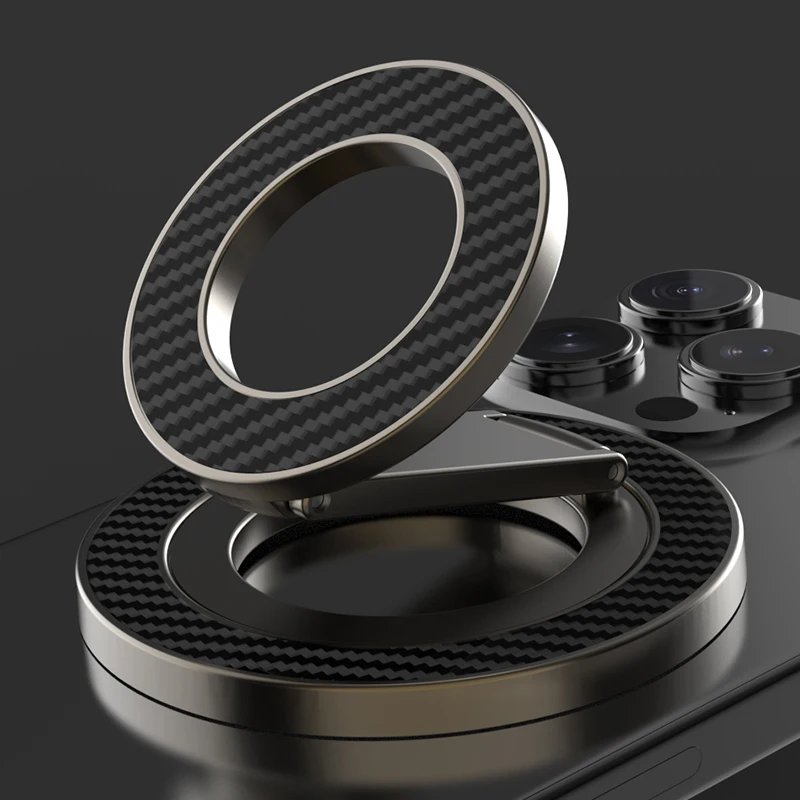 Carbon Fiber Double Sided Magnetic Phone Ring Holder for MagSafe Magnetic Cell Phone Grip Stand for iPhone 12-16 Series