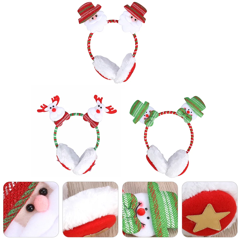 3 Pcs Fluffy Christmas Headband Women's Snowman Artificial Fur Reindeer for Girls