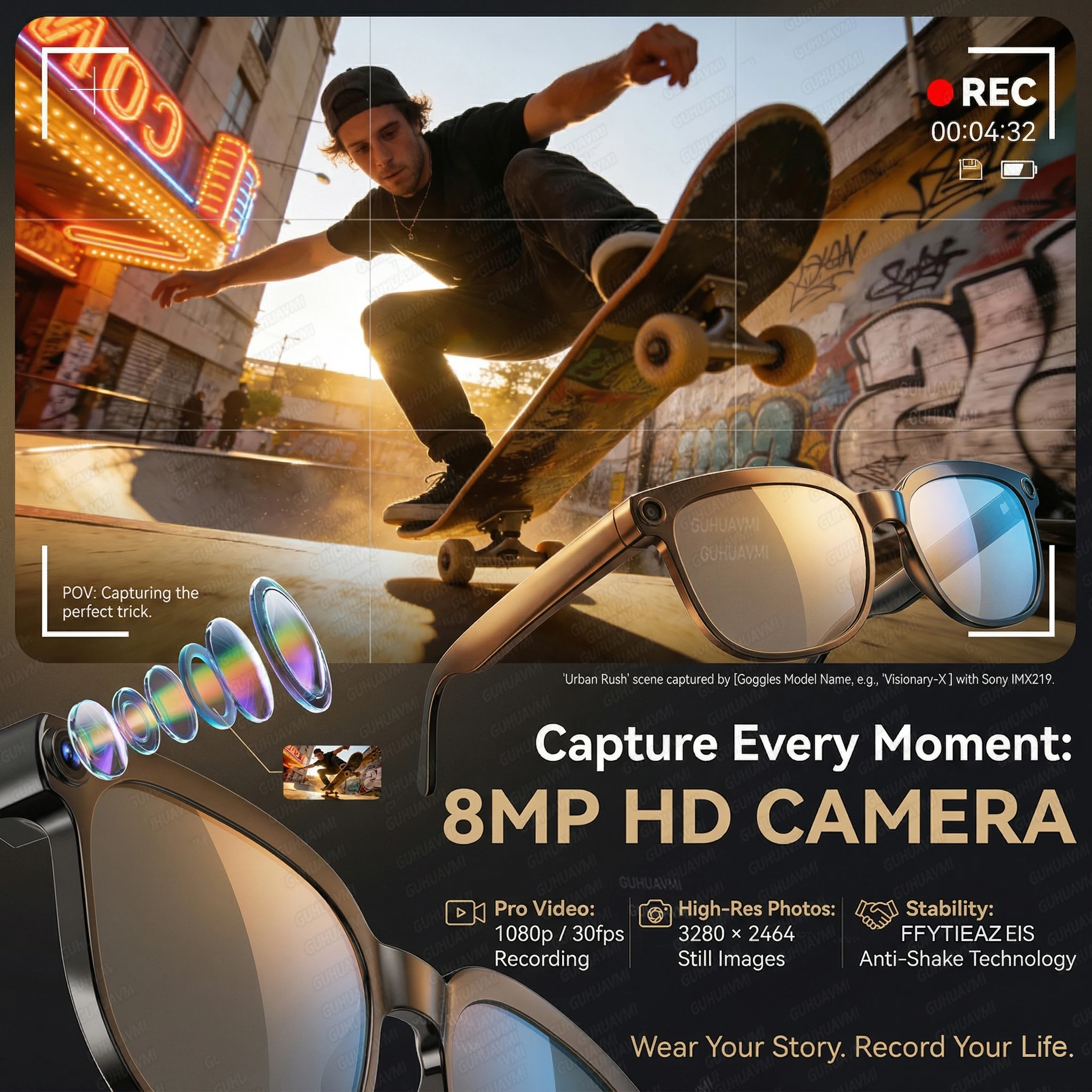 2026 8MP POV Smart Glasses Men HD Camera 150+Language Translation ChatGPT Music Video Recording Bluetooth Call Audio Sunglasses
