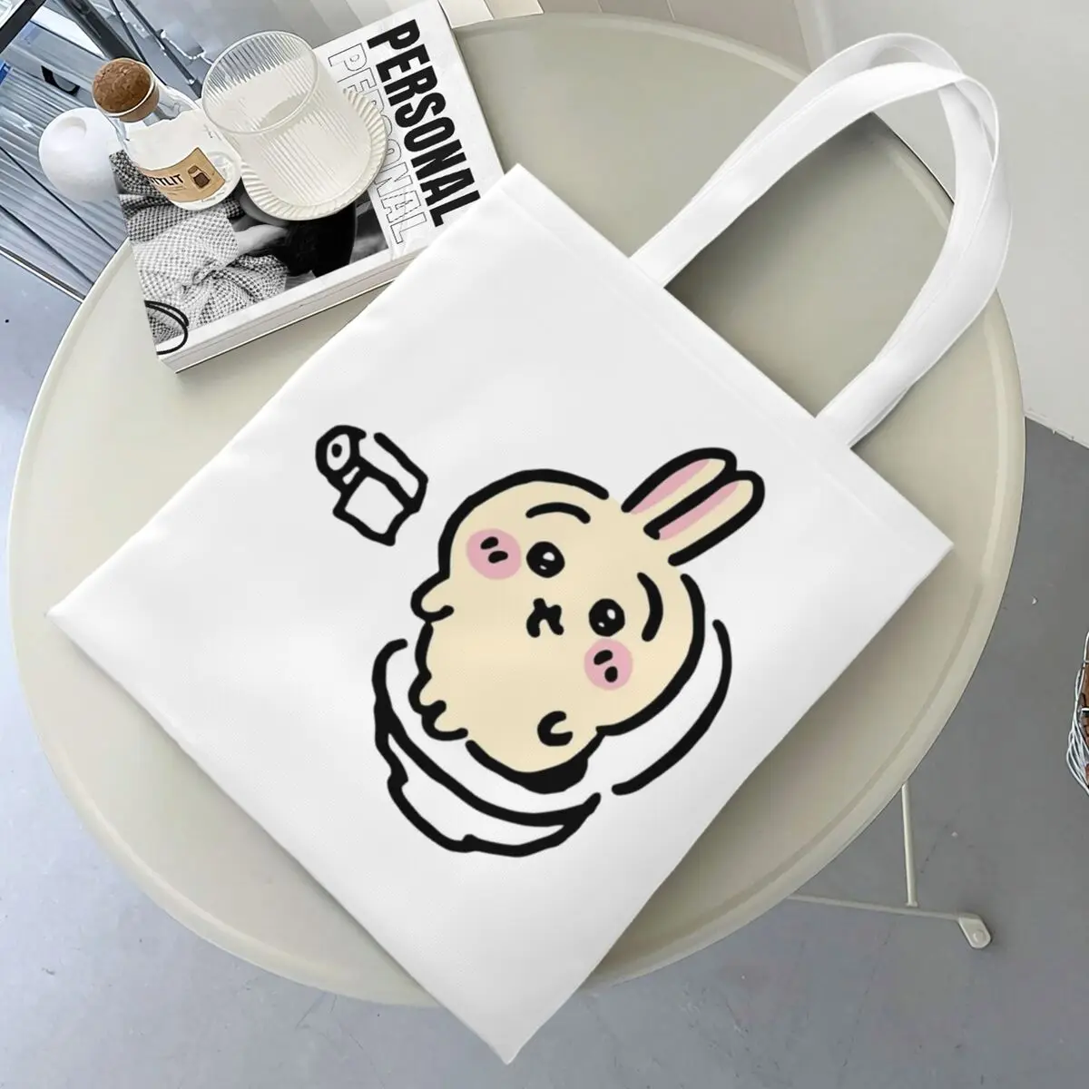 Unisex Usagi On The Toilet Potty Chiikawa Hachiware Poop Meme Tote Bags Large Capacity Grocery Bag for Shopper Handbags