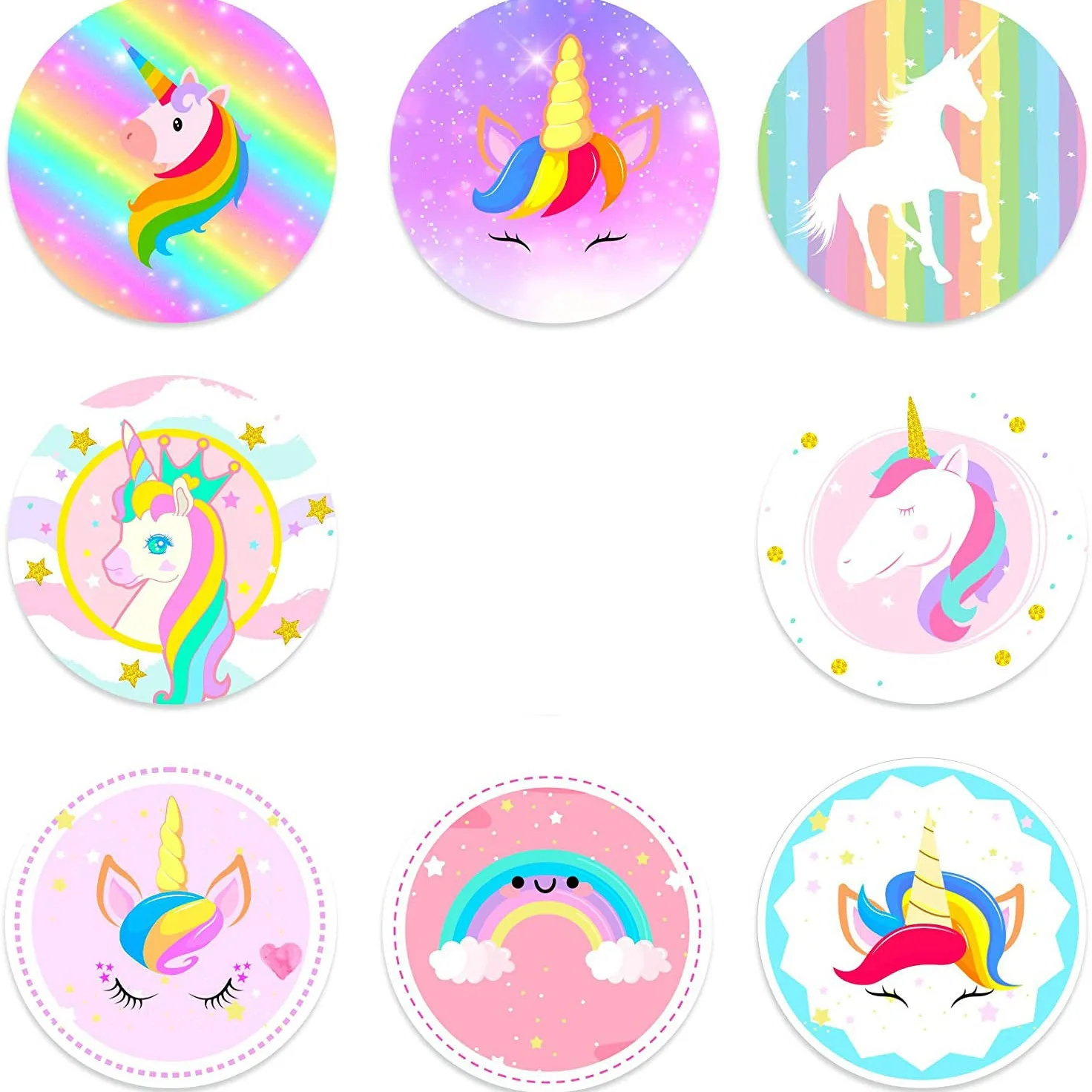 50-500pcs 1inch Round Cartoon Unicorn stickers for kids Teacher Reward Encourage Sticker Office Seal label Animal Toys Label