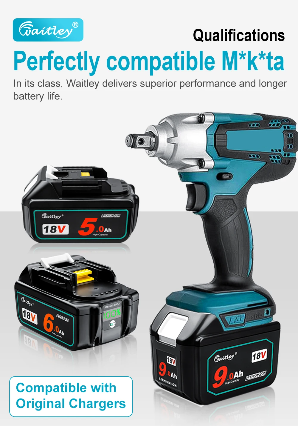 Waitley Akku für Makita 18V Elektrowerkzeuge, Ersatzzubehör, BL1860 BL1850 Li-Ionen-Akkus, wiederaufladbar – Detail 4