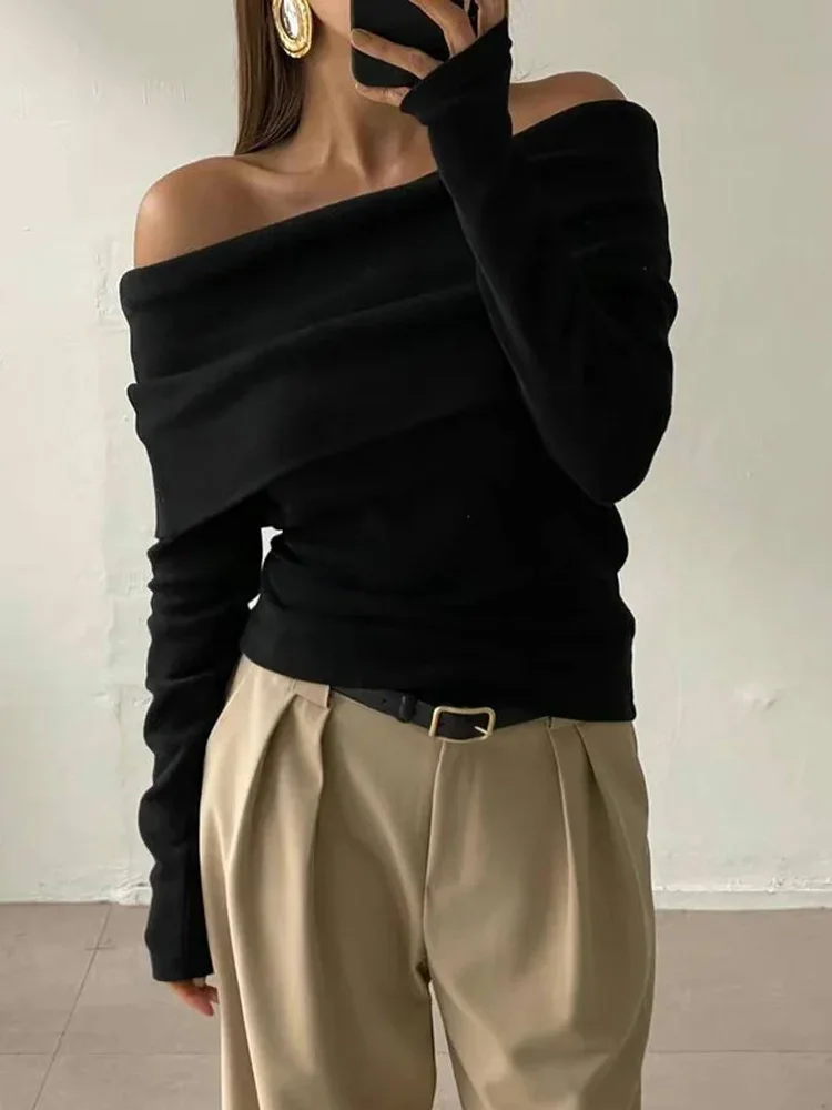 Tossy Sweater Knit Pullover Backless Women Slim Bandeau Solid Cropped Top Streetwear Off-Shoulder Elegant Autumn Knitwear Top