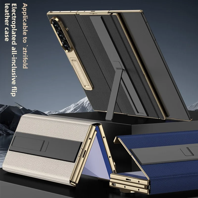 

For Samsung Galaxy Z TriFold Case Luxury PU Leather Bracket Stand Glass Film Protective Back Cover For Z TriFold Phone Shell