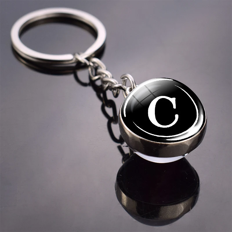 Initial Letter Keychain Double-sided Spherical Key Pendant Fashionable Men's and Women's Decorative Chains