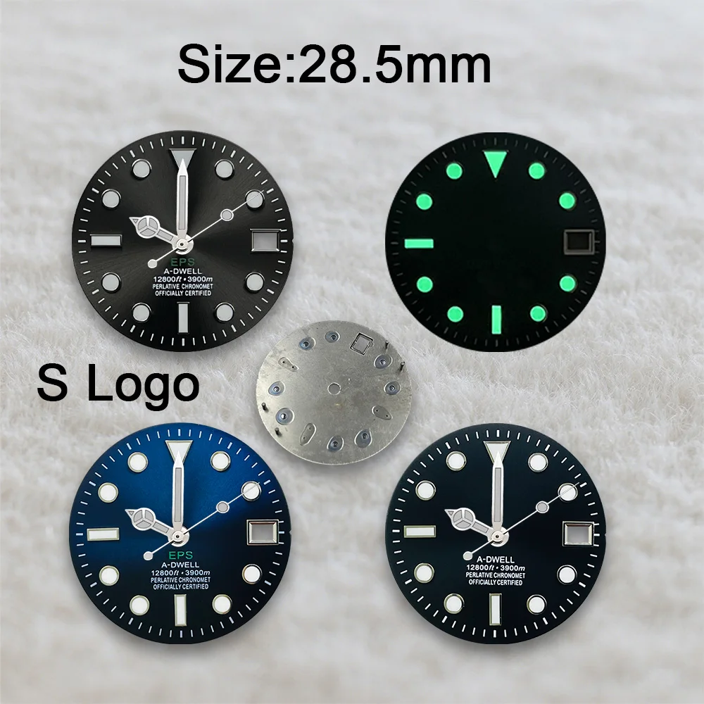 NH35/NH36 28.5mm S-Logo Sunray Dial - Green Luminous Mod Part for Diver-Style Auto Movement Customization