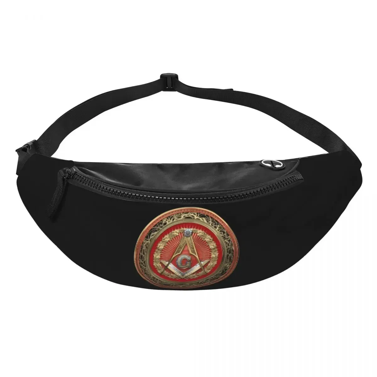 Gold Freemason Pattern Fanny Pack Men Women Cool Masonic Mason Crossbody Waist Bag for Hiking Phone Money Pouch