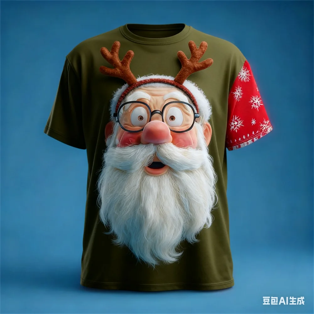 Christmas Men's T-shirt Santa Claus pattern print Men's women's round neck T-shirt Christmas graphic t shirts new in tops & tees