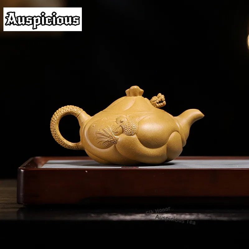 

Аутентичные чайники из фиолетовой глины Исин, рыбка ручной работы, превращается в горшок с драконом, секция из сырой руды, чайник из грязи Dahongpao, чайный сервиз Zisha, подарок