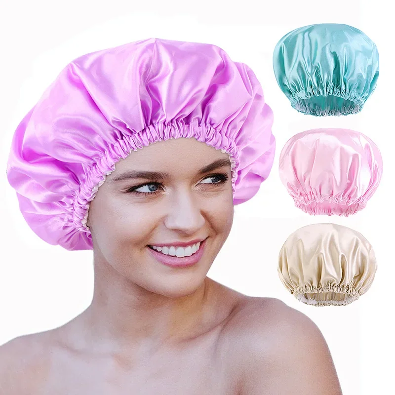 Waterproof Women Shower Cap Satin Beanie Hair Bonnet Bath Accessories Shampoo Multiple Shower Caps Bathroom Set Dust-proof