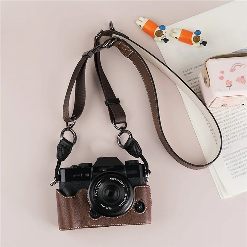 ABGN カメラ保護ケース カメラレザーケース 富士フイルム Xm5 保護ケース ベース+ショルダーストラップ ブラウン